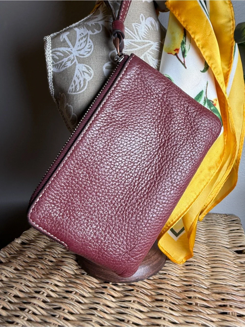 Coach Burgundy Red Pebbled Leather Wristlet